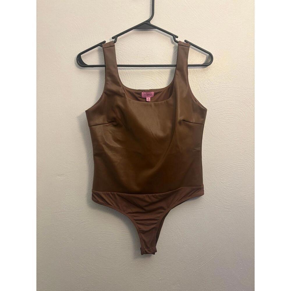 Francesca's Collections Brown Sleeveless Faux Leather Bodysuit
